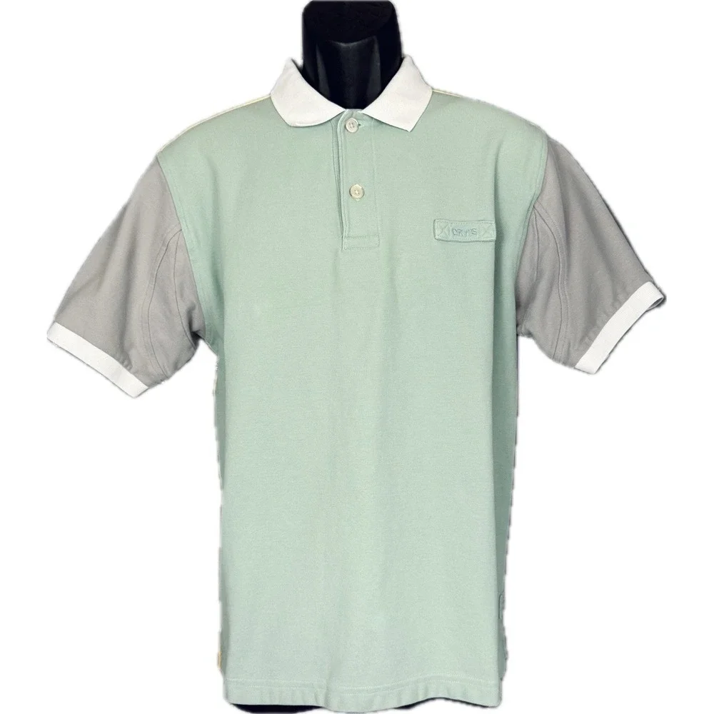 Orvis Color Block Men Medium Classic Polo Shirt‎ Short Sleeve Logo  Green Yellow